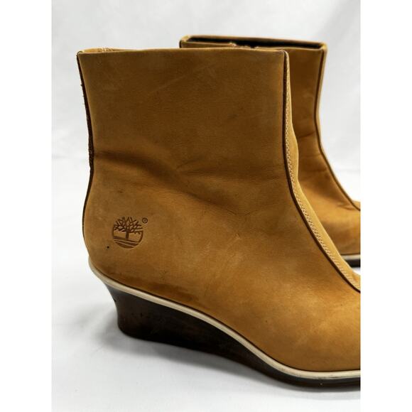 Timberland Wedge Boots Womens Tan Suede Zipper 2.5" Heel Pull On Shoe Sz US 8.5 - Picture 3 of 10